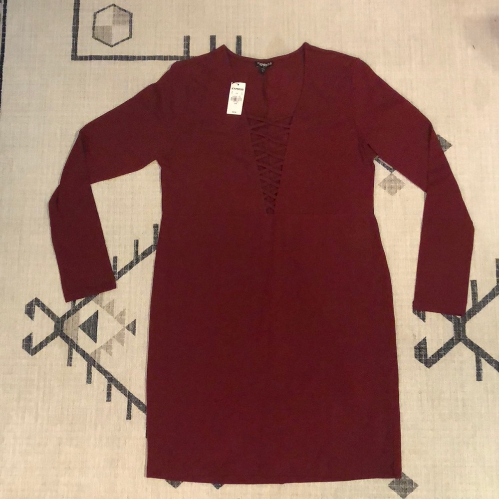 Express Crisscross Front Mini Dress Long Sleeve